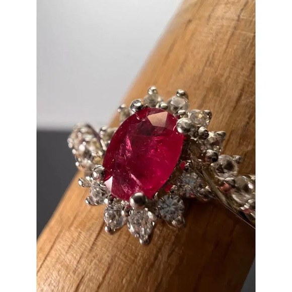 NEW Ruby and zircon ring in platinum over sterling silver size 8 - Picture 2 of 10